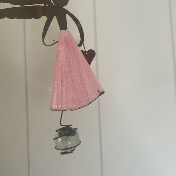 Metal Hanging Angel Figure Pink Dress Wings Heart Friendship Gift 10.5" Long - Picture 6 of 6